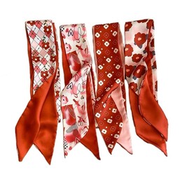 Laeclily 4Pcs Set Fashion Scarves for Women, Multifunctional Scarves Headbands Satin Scarf for Bag Hair Accessories (Red)
