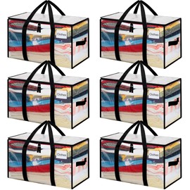 BAGAIL Heavy Duty Moving Bags with Strong Handle, Extra Large Moving Boxes, Storage Tote for Clothes, College Moving Supplies(Clear, 6 Pack)