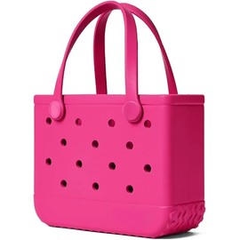 Urvczza Small Waterproof Rubber Beach Bag - Lightweight Foldable Tote for Women, Travel, Pool & Gym, Sandproof Washable (Rose Red)