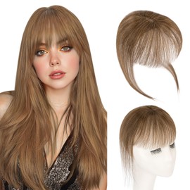 S-noilite Clip in Bang Human Hair Air Bangs Hair Clip for Women,Medium Brown Hair Toppers Hair Pieces Clip on Bangs for Daily Wear 360° Cover(Medium Brown)