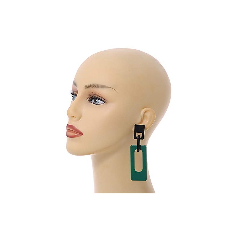 Statement Green/Black Square Acrylic Drop Earrings - 90mm Long
