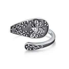 Bee Ring Sterling Silver Bee Spoon Rings for Women Vintage Animal jewellery Gifts for Women Mom Grandma