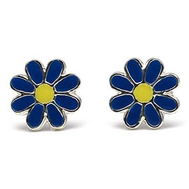 Arranview Jewellery Silver Blue/Yellow Daisy Design Round Stud Earring (9mm) - 925 Sterling Silver