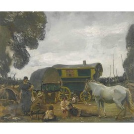 Get Custom Art Sir Alfred James Munnings - The Green Caravan, Gallery Wrapped Canvas Wall Decor - Size 24x28 Inches