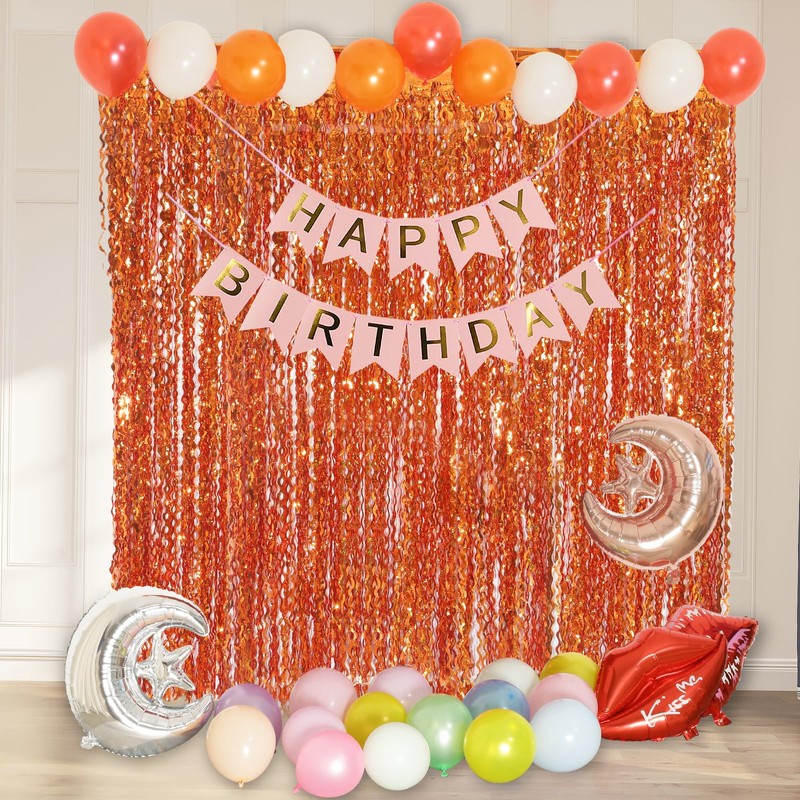 4 Pack Orange Wavy Metallic Tinsel Foil Fringe Curtains |