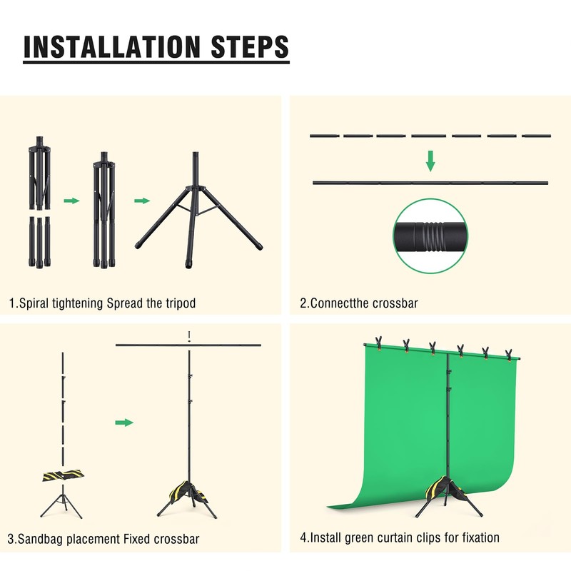 Forlogic Green Screen Backdrop Kit with Stand, 8x7.2ft Portable GreenScreen