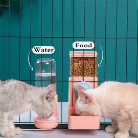 Cage Hanging Cat Feeding Bowl Dog Feeder with Storage Rabbit Feeder and Water Bowl Ferret Cages Accessories, Cage Cat Food Bowl for Chinchilla Guinea Pig Hedgehog (Food Feeder Pink)