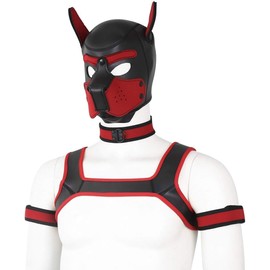 Adults Neoprene Puppy Hood Custom Animal Head Mask Novelty Costume Dog Hood Mask,Collar,Armband and Harness Set (Red)