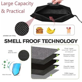 Security Smell Proof Bag with Combination Lock, 13 x 8 Inches Odor Proof Container, Waterproof Lockable Cash Bag with Zipper & Handle,Travel Safe Smell Proof Pouch for Passports Herbs Cards, Black