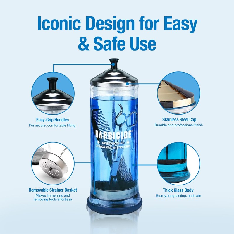 BARBICIDE Disinfecting Jar – Durable Glass Immersion Container with Stainless
