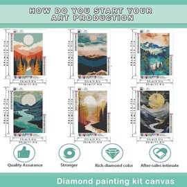 DOTZSO Painting Pack of 6 Adult 5D Diamond Painting Kits, DIY Full Diamond Art kit with Diamond Painting Crystal Art and Craft for Beginners 12x16 Inches (Landscape Abstract)