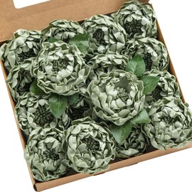 Ling's Moment Flowers 16pcs Olive Grove Peonies Artificial Flowers w/Stems, Fake Flowers Peony Foam Flowers for Decorations DIY Wedding Bouquets Centerpieces Boutonnieres
