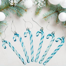 Glitter Candy Cane –Christmas Tree Hanging Decoration Bauble Xmas Ornament Pack of 6-13cm (Turquoise)