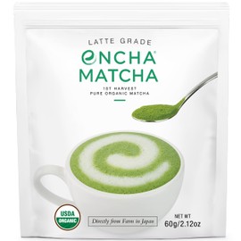 Encha Latte Grade Matcha Powder - First Harvest Organic Unsweetened Matcha Green Tea, From Uji, Japan (60g/2.12 Ounce) Premium Powder for matcha latte, smoothie | Caffeine, L-Theanine