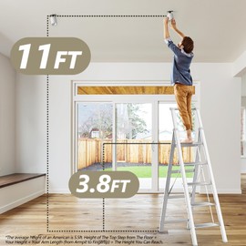 SOLADDER 5 Step Ladder, Folding Step Stool, White Foldable Iron Ladder for 10 Foot High Ceiling with Anti-Slip Wide Sturdy Pedal and Handgrip, Multi-Use for Home (300 lbs Capacity)