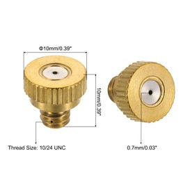 sourcing map Brass Misting Nozzle, 10/24 UNC 0.7mm Orifice Dia Replacement Heads Low Pressure Atomizing Misting Sprayer for Outdoor Cooling System, 1 Pcs