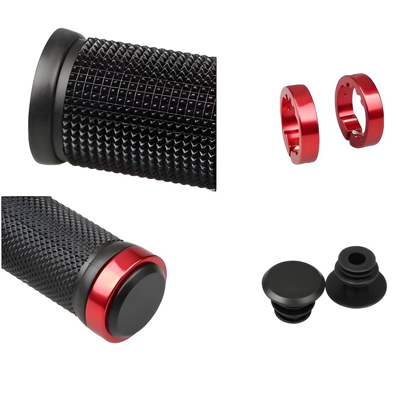 JacobsParts Double-Sided Aluminum Locking Bicycle Mountain Bike Handlebars Grips, Red