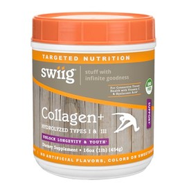 swiig Collagen+ Protein Powder 1lb – Supports Skin, Hair, Nails & Joint Health – 20g Grass-Fed Bovine Collagen per Serving, Gluten-Free, No Artificial Ingredients