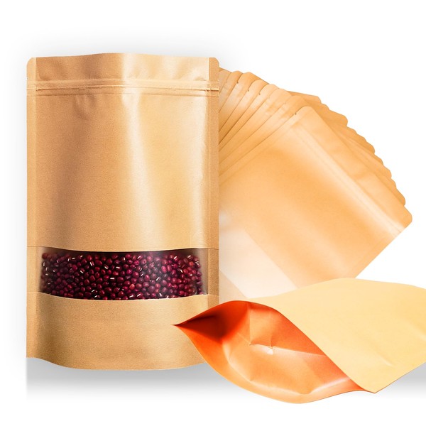 Cloudslucky 80PCS 7"X10" Kraft Paper Bags with Window,Resealable Small Stand