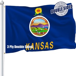 Nuibers Kansas Flag 3x5 FT Sturdy for Outside, Heavy Duty 3Ply Polyester Kansas State Flags Outdoor, Double Sided Long Lasting KS State Flag Brass Grommets