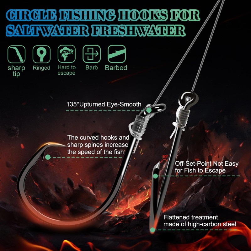 10PCS Pre-Rigged Catfish Rig Circle/Octopus Hooks Rigs for Catfish Offset