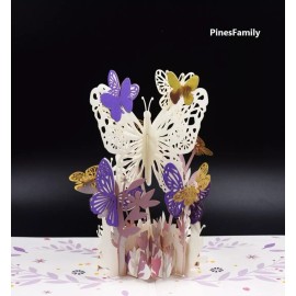PinesFamily A05-Enchanting 3D Pop-Up Hollow Purple Butterfly Greeting Card | Exquisite&Eleg