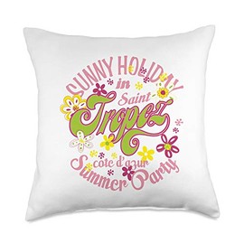 Saint-Tropez Summer France Holiday Boys Girls Tees St. Tropez French Riviera Tan Vacation Travel Women Men Kids Throw Pillow, 18x18, Multicolor