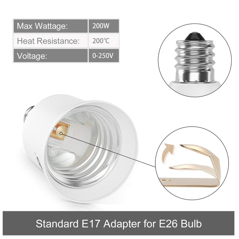 DiCUNO E17 to E26 Adapter, Intermediate E17 Socket to Standard