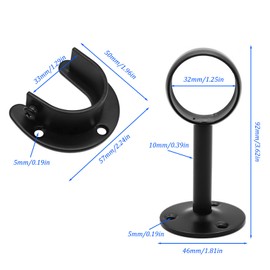 2 Set Pole Brackets - 32mm Stainless Steel Curtain Brackets, Durable and Rust Resistance Ceiling Curtain Pole, Fixed Mounts & Open Flange Pipe Supports, for Towel Rails, Wardrobe - Black (4 Pack)