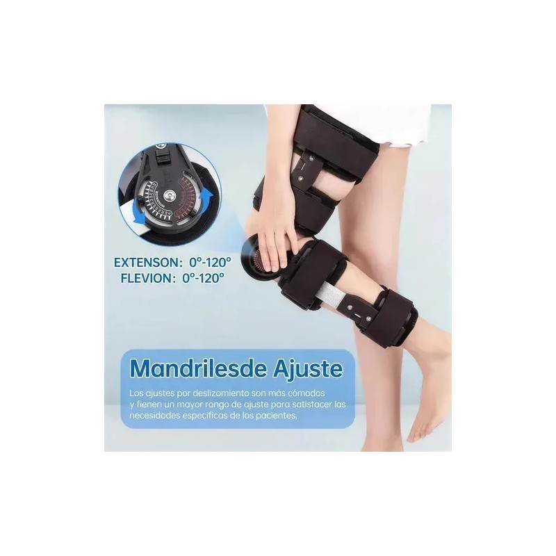 Rodillera Mecanica Graduada Post Operatoria Ajustable Color Negro Talla Unica
