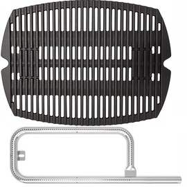 SafBbcue 7583 Cast Iron Cooking Grates 41862 Grill Burner for Weber Q200 Q220 Q2000 Q2200 396000 396001 566002 53060001 Grills, 21.5" Grill Grids Grates 20.5" Burner Tube Kit for Weber 7645 60041