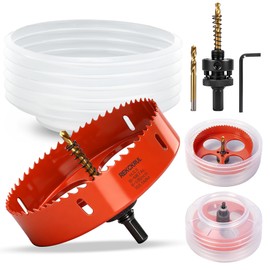 REKCKRUL (155.5mm | 6-1/8 Inch) HSS M42 with 8% Cobalt Bi-Metal Hole Saw – for Wood, Metal, Plastic, Drywall, PVC, Gypsum Board, Rubber, Includes Dust Bowl Catcher, Arbor, 2 Pilot Drill Bits & Hex Key
