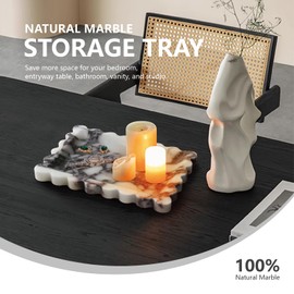 Marble Tray for Bathroom Vanity Countertop - Decorative Stone Soap Dish Organizer, Rectangular Tray for Jewelry, Perfume, Keys (10.6"x7.8")