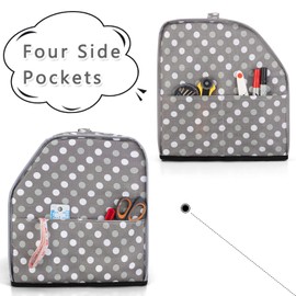 Luxja Dust Cover for Overlocker, Overlocker Machine Cover with Storage Pockets, Overlocker Dust Cover for Overlocker Sewing Machine, Grey Dot