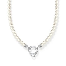 Thomas Sabo KE2187-167-14-L45v Women's Charm Necklace with White Pearls 925 Sterling Silver with Round Freshwater Cultured Pearls Length 45 cm, Sterling Silver, No Gemstone