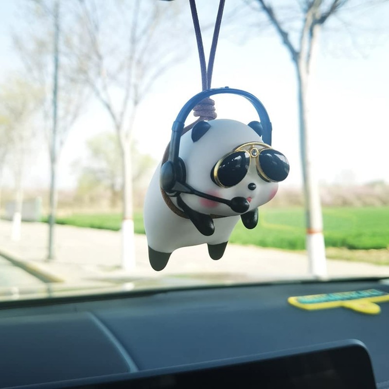 Katutude Car Hanging Ornament Wearing Sunglasses Swing Panda Car Rearview