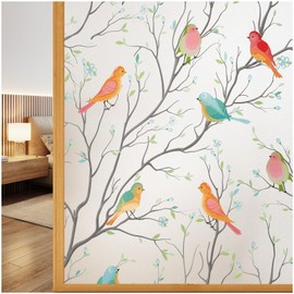 Coavas Window Privacy Film Decorative Bird Stained Glass Window Film Bathroom Frosted Glass Window Cling Privacy Film Heat Blocking Static Cling Day and Night Home Door Window Coverings 45" x 118.7"