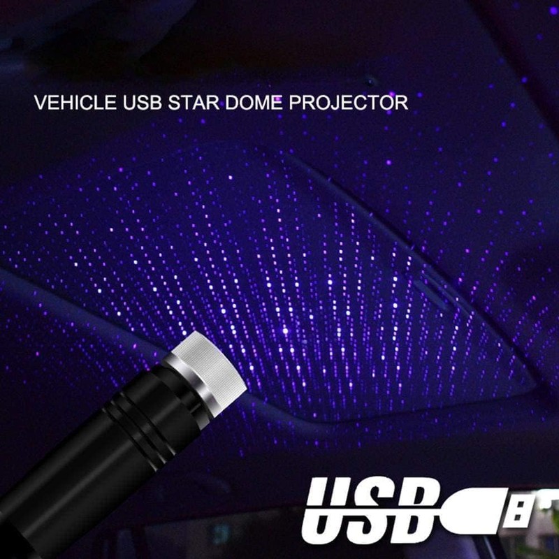 2Pcs Red Mini LED Star Night Projection Light, USB-Powered Car