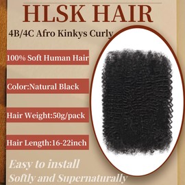 Afro Kinkys Human Hair Bulk 50g/Pack Natural Black 100% Human Hair Soft 4C Afro Kinky Bulk Human Hair for Locs Extensions/Twists/Braids (Natual Black, 22 Inch)
