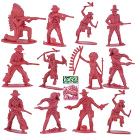 Lynkaye 60 PCS Various Pose Cowboy Indian Toy Figunes for Kids Children Birthday，Native American Figures, Wild West Cowboy Miniature Kit 144 ct 2inch - 3inch (Red)