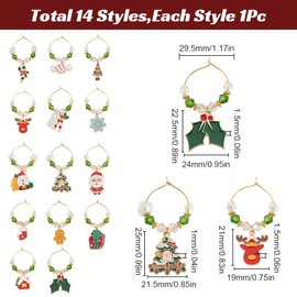 SUNNYCLUE 1 Box 14Pcs Enamel Christmas Wine Glass Charms Glass Identifiers Alloy Metal Winter Santa Claus Identification Drink Markers Tags for Gathering Wedding Holiday Gift Party Favor Drinks Decor