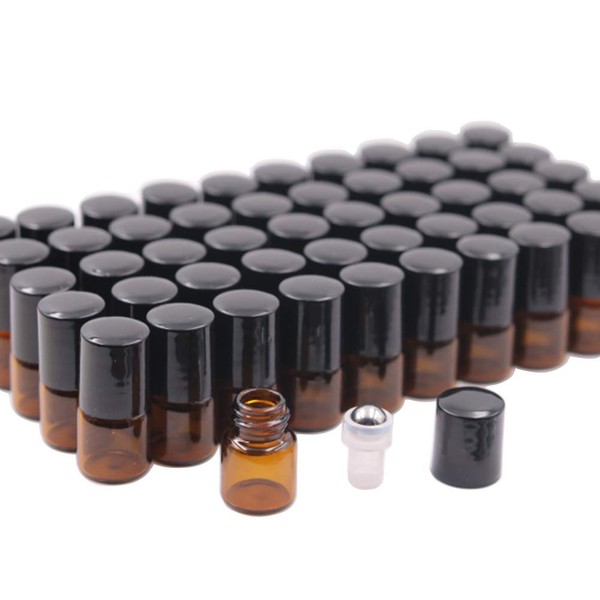 USRommaner 50 Pack 1ml Amber Glass Vials Roll On Bottle,Glass