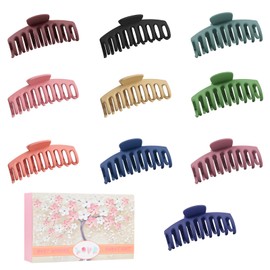 Wolfway Large Hair Claws 4 Pack 4.3 Inch Hair Clips for Women and Girls, Matte Claw Hair Clips for Thick Hair, Strong Hold, Vintage Claw Clips 90s (Multi-10)