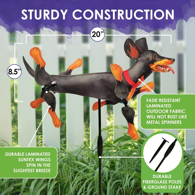 Whirligig Spinner Black & Tan Dachshund 20" – Adorable Dog-Themed