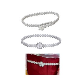 [§Bg3] Belt Fastening Pearl Webbing Yukata Pearl Obi Decoration String Belt Clasp Fake Pearl Yukata String Glittering Belt Coming of Age Ceremony, Silver Flower, white