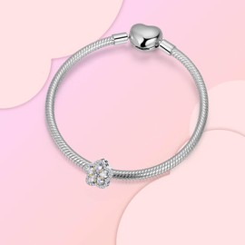 GOINEVA Sparkling Levelled Flower Charm 925 Sterling Silver Charm Fits Women's Charm Bracelet & Necklace Valentine's Day Mother's Day Jewelry Gifts for Women