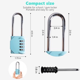 KAWAHA CL21AS 2.6 Inch Long Shackle Combination Lock, 4 Digit Combination Padlock Set Your own Combination for Gym Locker Lock, School, Gates, Doors, Toolbox, Hasps and Storage (Aqua Sky (L) *1)