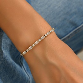 Avekeny 18K Gold Plated Multi-Color Classic Tennis Bracelet for Women Dainty White Color 3mm Rainbow Cubic Zirconia Bracelet Adjustable CZ Gold Bracelets Trendy Summer Jewelry Gift