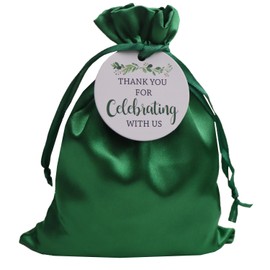 GUIFIER 30 Pack 5x7 Inch Satin Gift Bags Green Drawstring Bag with Tags, Cloth Gift Bags, Silk Jewelry Pouches, Wedding, Graduation Favor Bags, Small Candy Bags, Reusable Fabric Gift Bags