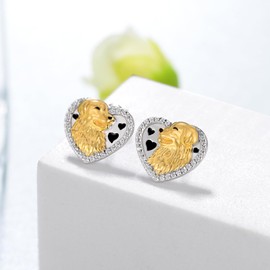 Sterling Silver Golden Retriever Dog Stud Earrings - Cute Animal Jewelry Gifts for Women Dog Lovers